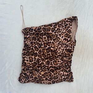 Sofía Jeans Body Sculpt One Shoulder Ruched Leopard Print Top US Women’s XL